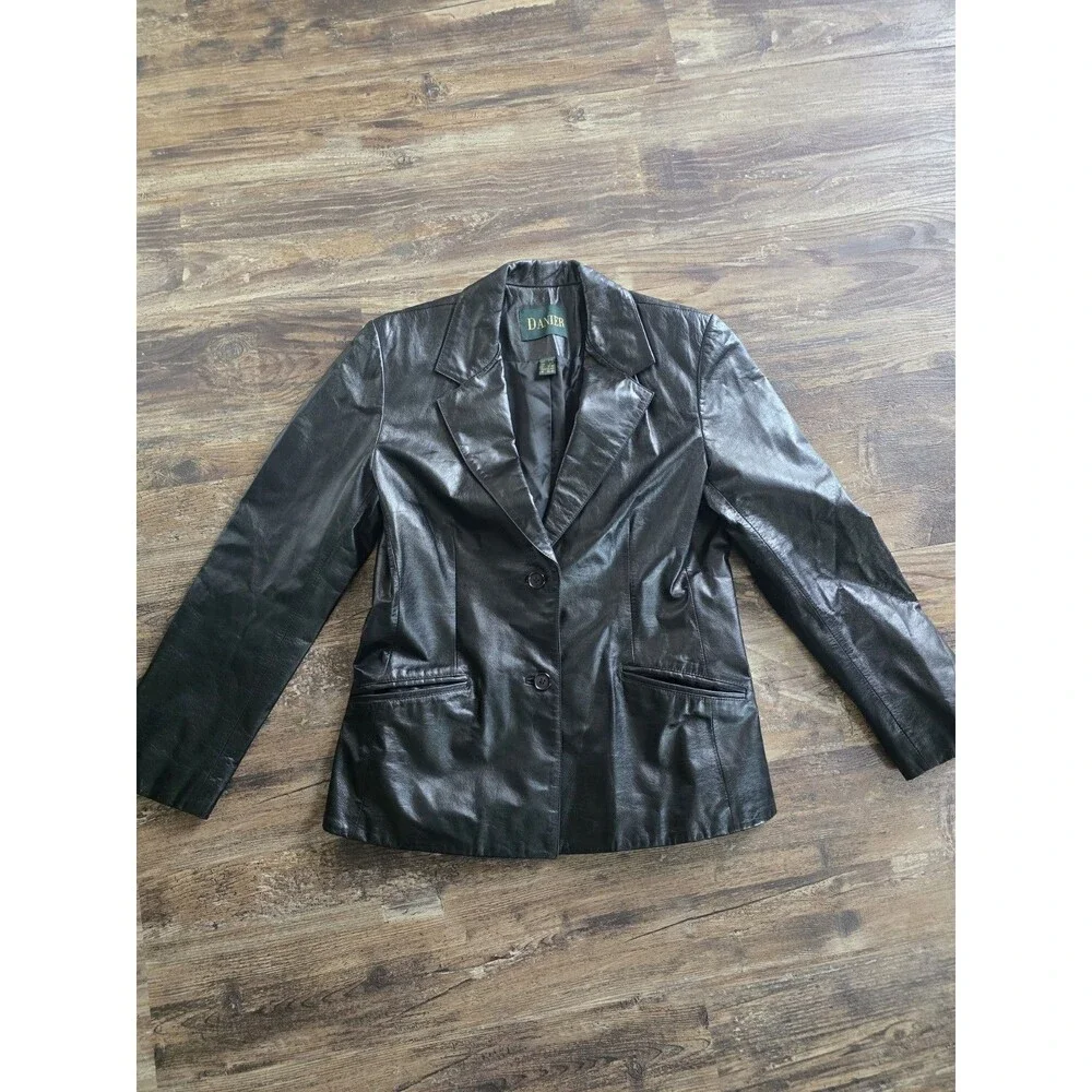 Danier Black Genuine Leather Blazer Jacket Women's Size 8-10 (M) Tailored Notch
